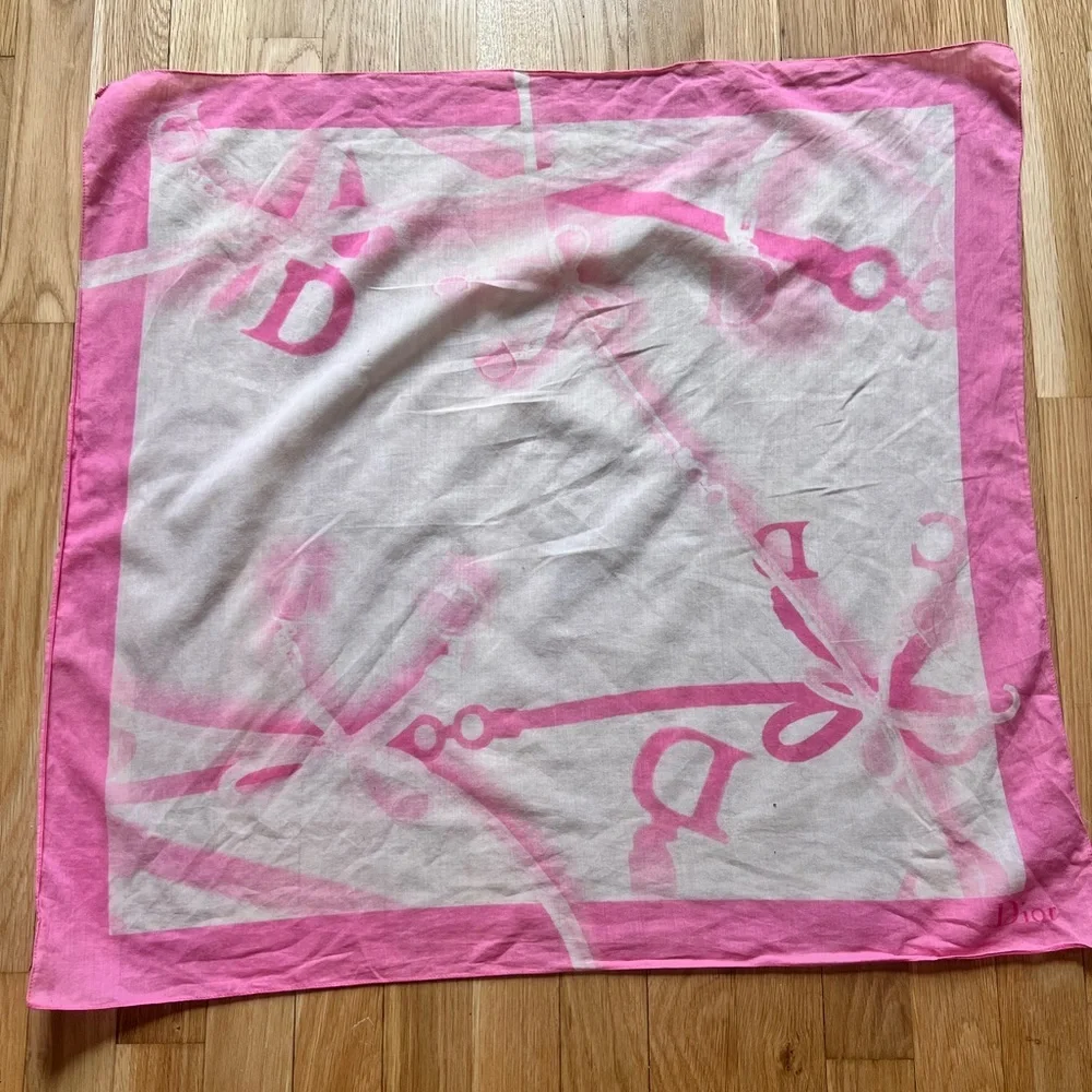 Dior Pink and White cotton Scarf 25x27